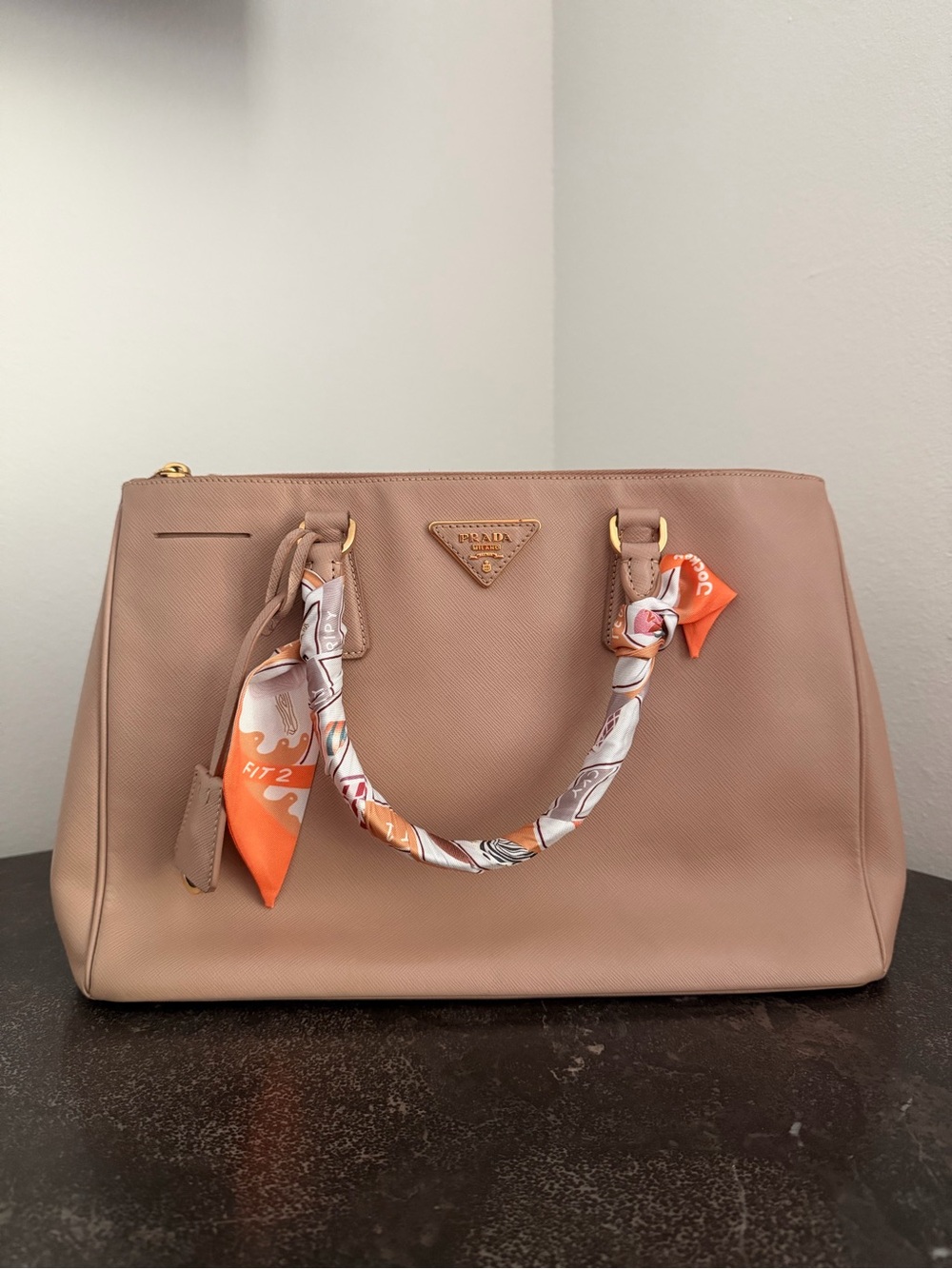 Prada Beige Galleria Tote Medium Gold Hardware w/ Original Cross Body Strap